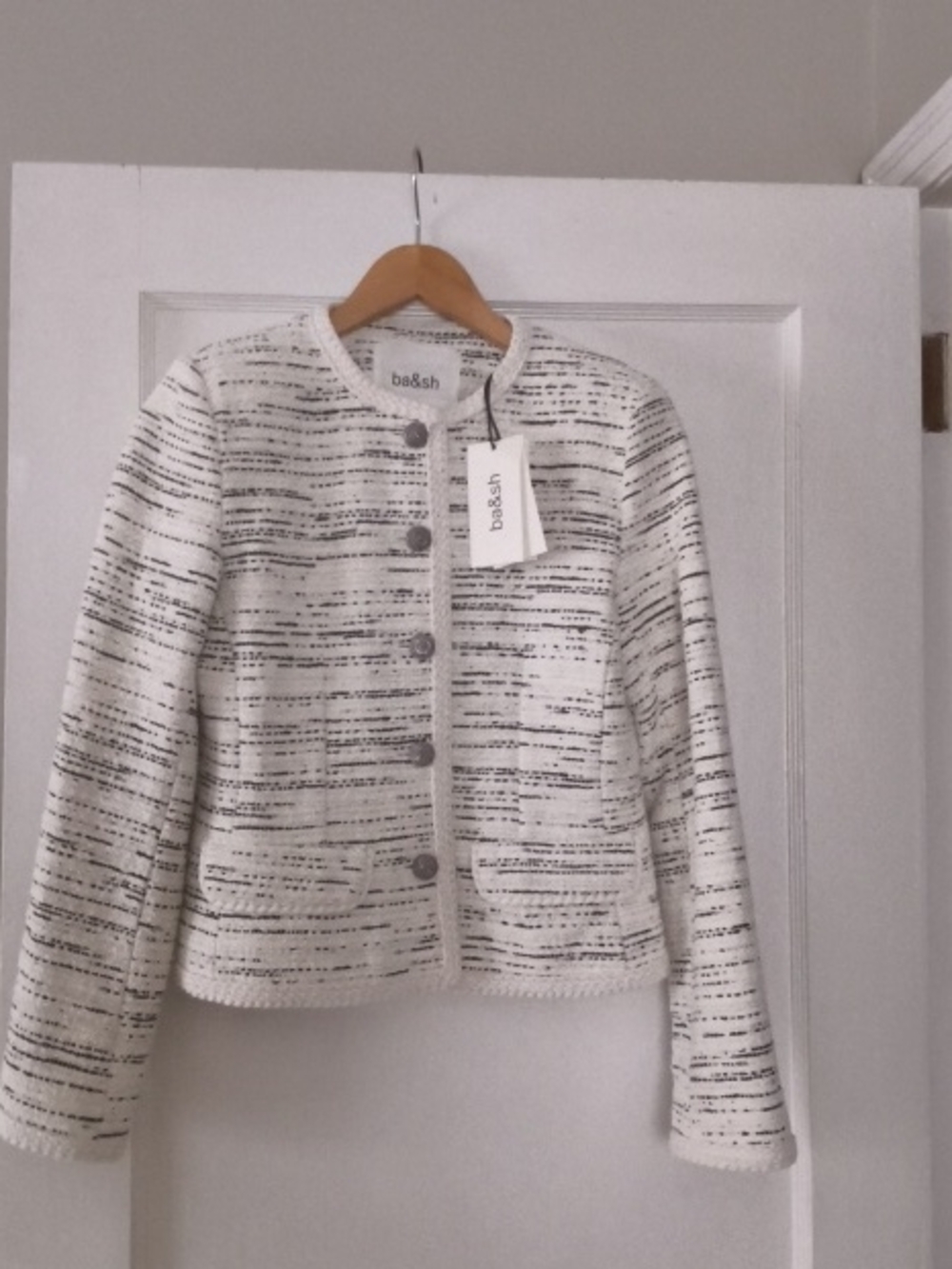 NEW Ba&sh Ivory and Black Tweed-Style Blazer Roza Sz S